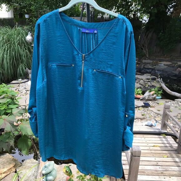 Teal Blue Pullover Blouse - Picture 1 of 11